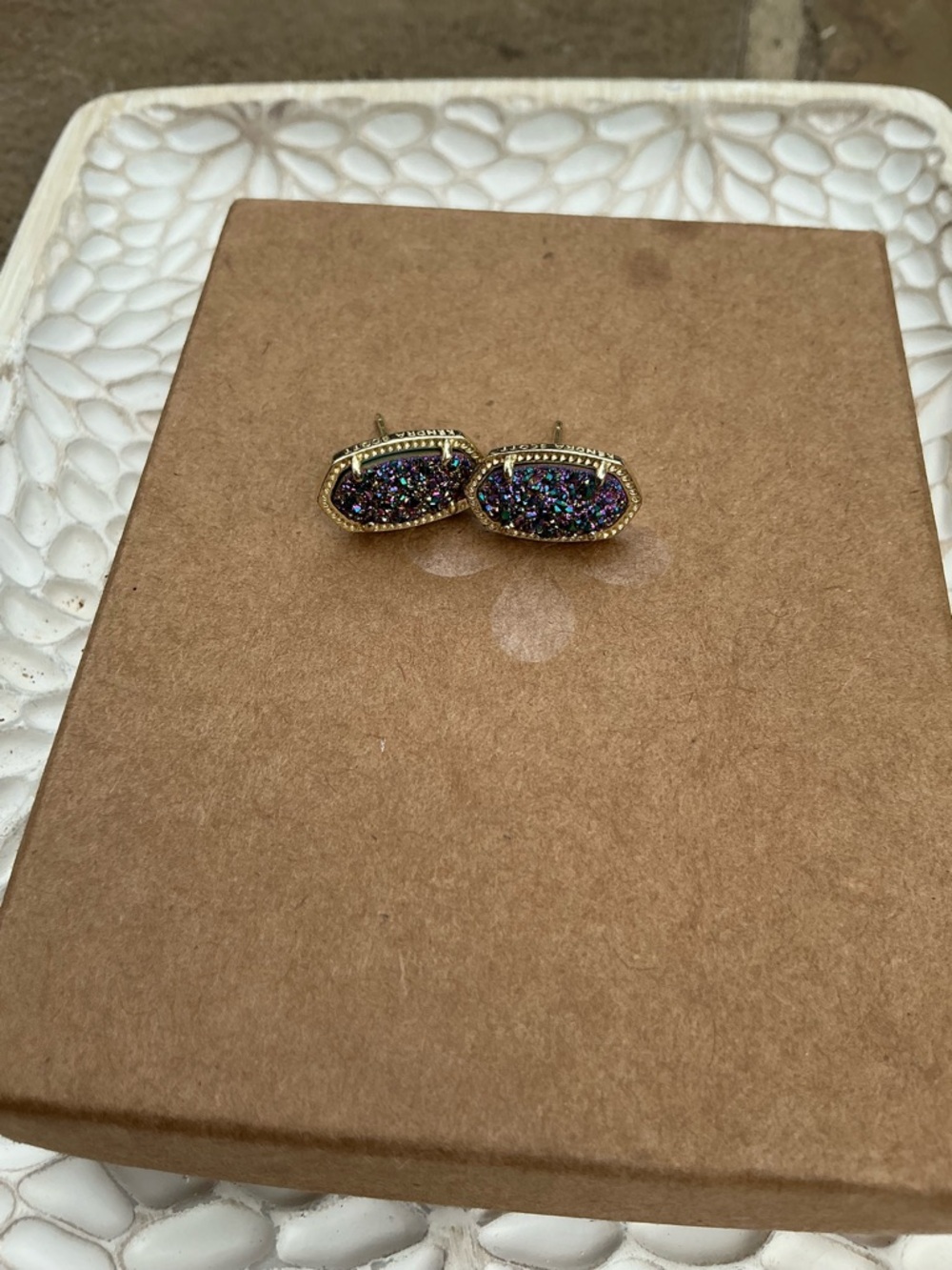 Kendra Scott Gold-Trim Multicolor Druzy Stud Earrings